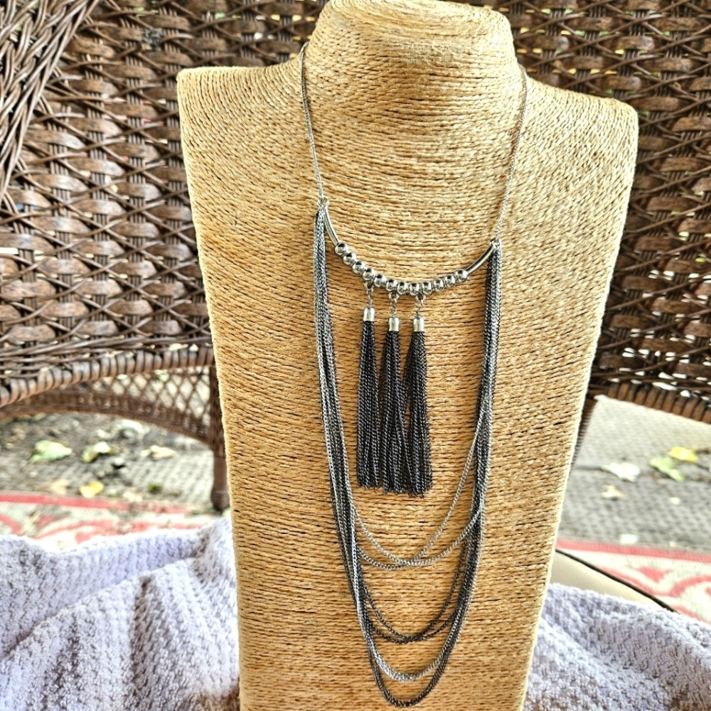 Vintage Silver-tone Chain Tassel Necklace